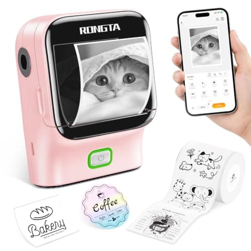 Rongta Mini Sticker Printer, Bluetooth Thermal Label Printer, Portable Inkless Label Maker Suitable for Creative Kids DIY, Diaries, Study Notes, Pink