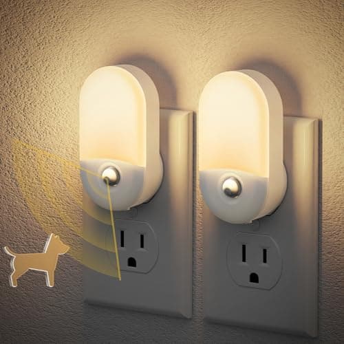 JandCase Motion Sensor Night Light, 2 Pack Motion Activated Night-lights, 3000K Warm White LED Night Lights Plug into Wall, 30/60LM Adjustable Brightness, for Kids Adults Bathroom Bedroom - Image 1