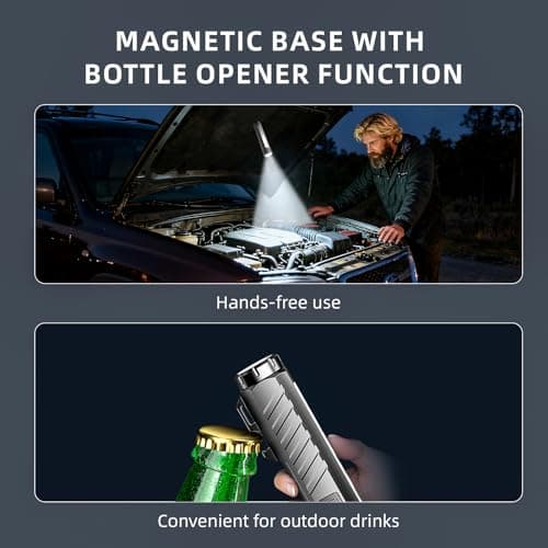 RYCELYSIAN EDC Flashlight Rechargeable with 1600 Lumens 7 LED Modes Magnetic Base and Bottle Opener Waterproof Small Flashlight with Red Beam for Home Outdoor Camping and Emergency（Silvery - Thumbnail 5