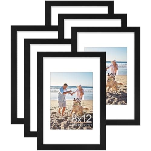 decorUhome 8x12 Picture Frame, Display Pictures 6x8 with Mat or 8x12 without Mat, Wall & Tabletop Display Photo Frame, Black, 6 Pack - Image 1