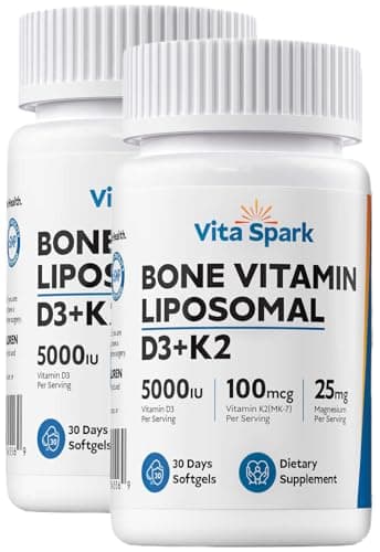 Vita Spark Vitamin D3 K2 - Liposomal Bone Vitamins Supplement, 5000IU D3, 100mcg K2 MK7 & Magnesium for Women and Men | Supports Bone, Teeth, Heart, Immune and Vascular Health*, 60 Days Mini Softgels - Image 1