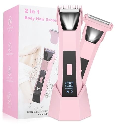 2-in-1 Bikini Trimmer for Women - Electric Razor & Pubic Hair Shaver with LED Light & Display, IPX7 Waterproof, USB-C Fast Charge, Travel Lock, Ceramic Blades for Body/Underarm/Leg, Painless Grooming - Image 1