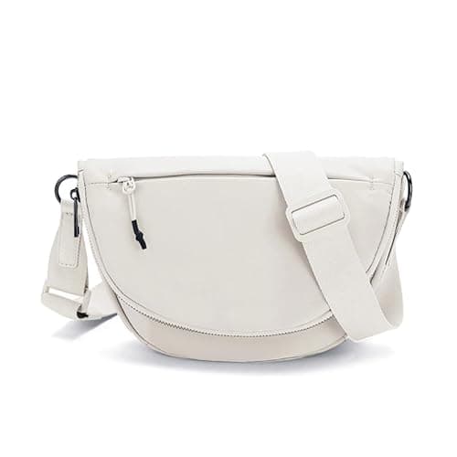 Fashion Crescent Moon Bag For Women & Men - Medium Nylon Shoulder Bag With Adjustable Strap, Lightweight & Foldable Design (A-Beige) - Image 1