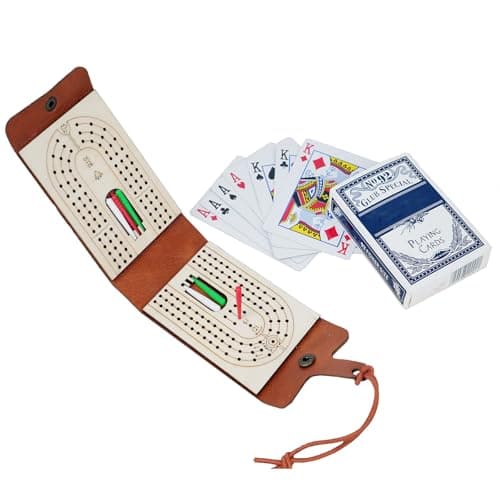 Travel Cribbage Board Game Set Portable Travel Games Includes Storage Space 1 Deck 6 Pegs of Cards and Instructions Classic Family Cribbage Game Ideal for Family Fun and Entertaining - Image 1