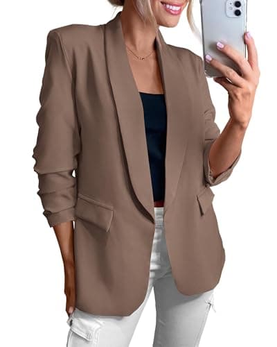 KIRUNDO Womens Blazer 2026 Spring Fall Bussiness Casual Long Sleeve Open Front Work Office Dressy Suit Jackets with Pockets(Khaki, Small) - Image 1