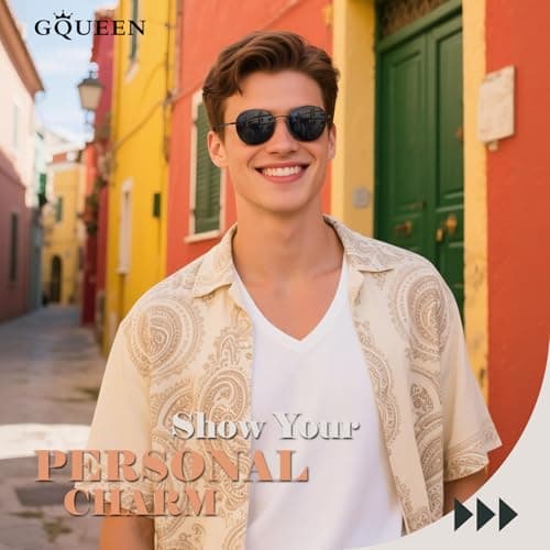 GQUEEN Retro Round Polarized Sunglasses Womens Men Spring Hinge Metal Frame Trendy Hippie Oval Sun Glasses Shades UV400,Black - Thumbnail 3