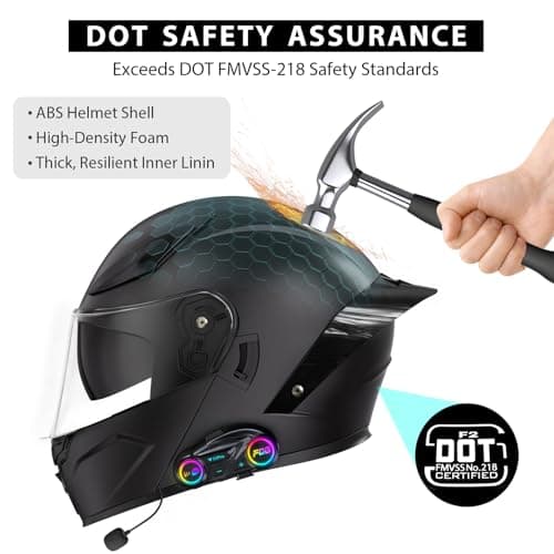 Bluetooth Motorcycle Helmet, Full Face Flip Up Modular Motorcycle Helmets with Bluetooth intercom headsets, DOT Approved Dual Visor Helmets for Adults Men Women-XXL - Thumbnail 5