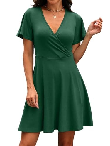 RUMIA Spring Dresses for Women 2026 A-Line Ruffle Sleeve Casual Summer Sundress Teacher Dress DarkGreen S - Thumbnail 3