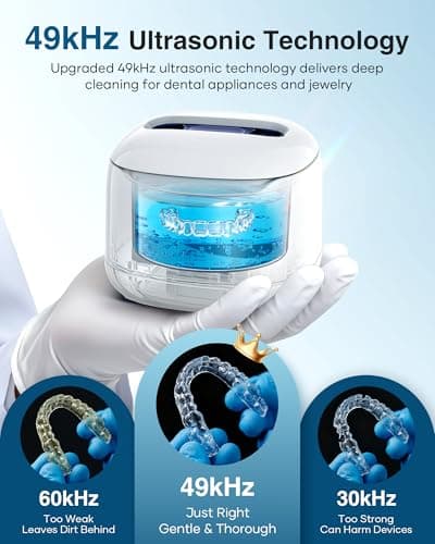 Ultrasonic Retainer Cleaner Machine, 49kHz Dental Cleaning Pod for Night Guards, Mouth Guards, Aligner, Braces, Toothbrush, Jewelry, Dentures, Ultrasonic Cleaner for Oral Dental Care, 220ML, White - Thumbnail 2