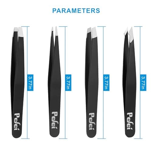 Pefei Tweezers Set - Professional Stainless Steel Tweezers for Eyebrows - Great Precision for Facial Hair, Splinter and Ingrown Hair Removal (Black) - Thumbnail 5