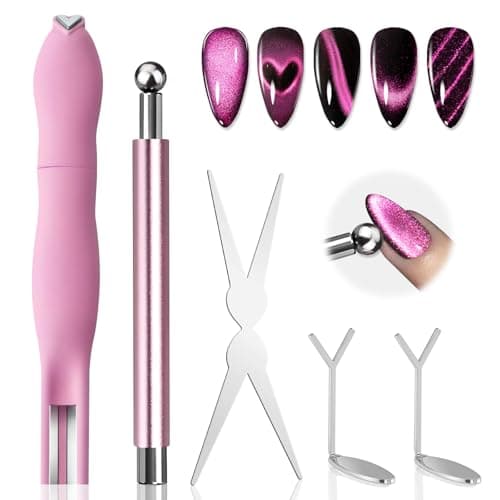 EBANKU 5PCS Cat Eye Magnet Set, Black Bead-Attracting Nail Magnet Pen & 3 in 1 Nail Magnet, Heart French Cat Eye Magnet for Nail Art Design Home DIY - Image 1