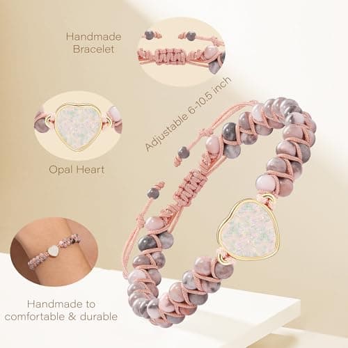 Sistble Mothers Day Gifts for Mom, Mom Birthday Gifts Jasper Heart Bracelet Mothers Day Basket Love Beaded Bracelets Christmas Gift for Mother Birthday Gift Ideas Natural Stones Jewelry - Thumbnail 4