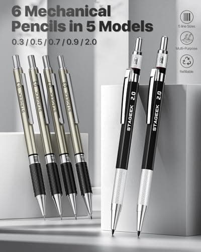 STAGEEK Mechanical Pencil Set with Case 37 Count, Drawing Pencils 0.3, 0.5, 0.7, 0.9MM & 2PCS 2MM Sketching Pencils with 492PCS Lead Refills (6B 4B 2B HB 2H 4H Color) for Artist Drafting Drawing - Thumbnail 2