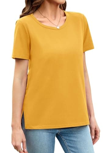 Herou Women Casual Shirts Short Sleeve Crew Neck Summer Tops Cute Tee Shirts Ginger Medium - Image 1