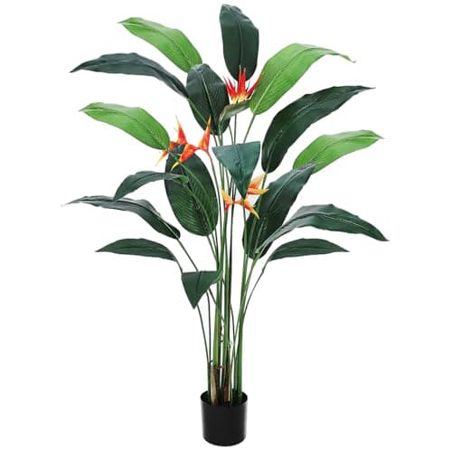 Artificial Bird of Paradise Tree 7 ft(84 in) Fake Palm Tree for Indoor Outdoor Modern Decor Faux Plants for Home Office Perfect Housewarming Gift with 17 Trunks Faux Leaves and 3 Flowers 1 Pack - Image 1
