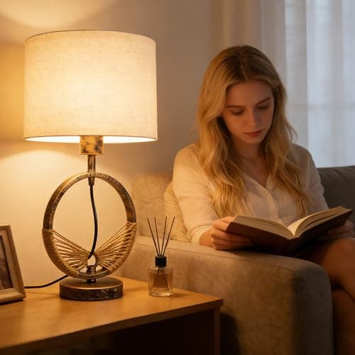 PHiWiDill Retro Farmhouse Black Table Lamps for Living Room,Desk Lamps for Home Office,23" Vintage Decorative Bedside Lamp for Nightstand Living Room,Linen Shades,LED Bulb (not Included)(1 Pack) - Thumbnail 2