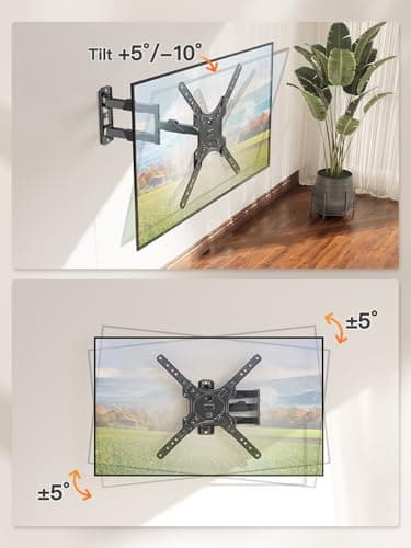 ELIVED TV Wall Mount for Most 26-60 Inch TVs, Swivel and Tilt Full Motion TV Mount with Single Stud Perfect Center Design, Wall Mount Bracket Max VESA 400x400mm, Corner Mount Holds up to 77 lbs. - Thumbnail 4