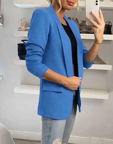 KIRUNDO Womens Blazer 2026 Spring Fall Bussiness Casual Long Sleeve Open Front Work Office Dressy Suit Jackets with Pockets(Blue, XX-Large) - Thumbnail 5