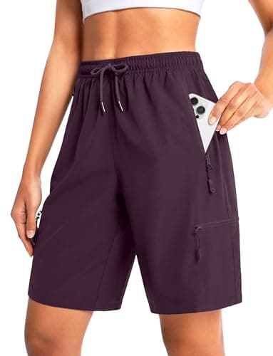 Cyasundent Women's 9" Hiking Cargo Shorts Lightweight Stretch Quick Dry Athletic Golf Summer Bermuda Shorts for Women (Wine_S) - Image 1