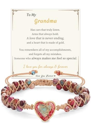 Sistble Mothers Day Gifts for Grandma, Grandma Christmas Gifts, Birthday Gift from Granddaughter Grandson Retirement Gift for Women Love Jasper Beaded Bracelets Handmade Jewelry for Grandmother - Image 1