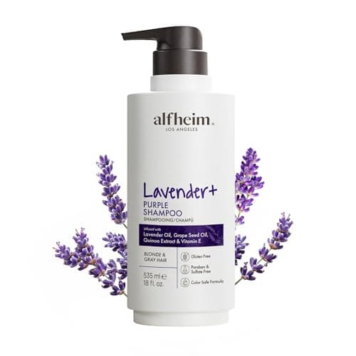 ALFHEIM Lavender+ Purple Shampoo for Blonde, Silver & Color-Treated Hair – Neutralizes Brass & Yellow Tones, Brightens Cool Shades – with Quinoa Extract & Vitamin E – Sulfate Free – 18 oz