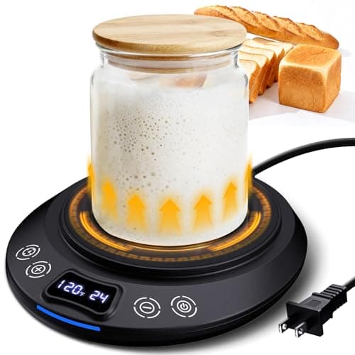 Sourdough Starter Warmer Mat, Precise 1°F Thermostat Control (70-120°F) Sourdough Heating Mat, Warmer for Sourdough Starter, 0-24h Timer, Auto On/Off, Memory Function (Black) - Image 1