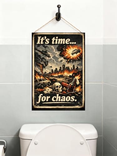 It's Time for Chaos Metal Tin Sign, 8x12 Inch Vintage Retro Art, Explosive Action Graphic, Funny Disaster Quote, Wall Decor for Man Cave, Garage, Office, Pre-drilled Holes for Easy Hanging - Thumbnail 3