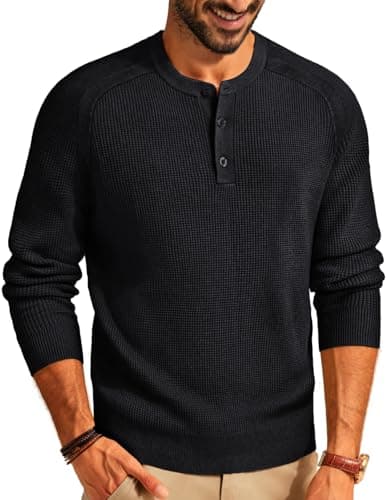 PJ PAUL JONES Mens Waffle Sweater Black Pullover Long Sleeve Knitwear for Daily Wear - Image 1