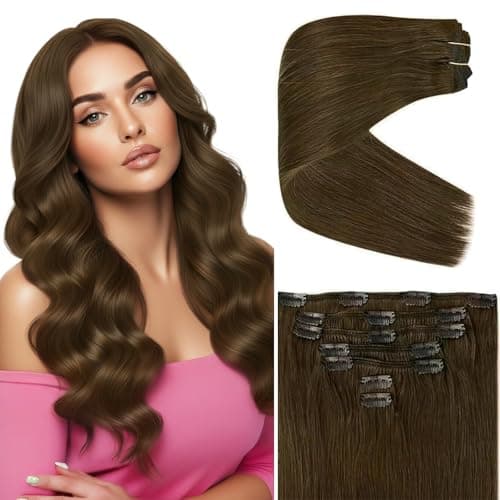 Ve Sunny Clip in Hair Extensions Real Human Hair Cool Ash Brown Rmy Thick Hair Clip in Extensions Real Human Hair Full Head Set 7pcs 120g 16 Inch - Image 1