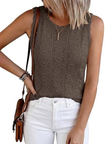 BTFBM Crochet Tops for Women Sleeveless Knit Sweater Vest Tank Top Summer Spring 2026 Cover Ups Beach Vacation Clothes(Brown, Medium) - Image 1