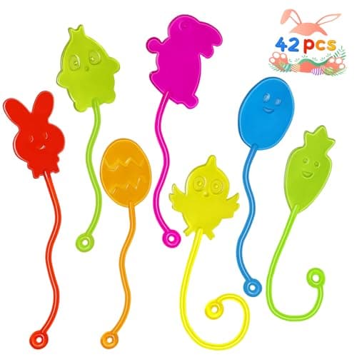 Easter Sticky Hands Bulk 42 PCS Party Favors for Kids Easter Egg Fillers Basket Stuffers Stretchy Sticky Hand Toy Goodie Bag Stuffers Classroom Prizes for Kids Toys Carnival Birthday Party Supplies - Image 1