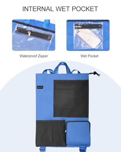 BAVELOE Swim Bag with Wet Pocket, Mesh Drawstring Backpack for Beach, Swimming, Snorkeling, Pool, Gym for Women Men (Blue) - Thumbnail 2