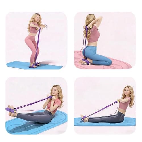 Pedal Resistance Band with Handles, 8-Tube Foot Exercise Band for Home Workout, Full Body Fitness Pull Rope for Abs, Arms, Legs, Non-Slip Foam Grips - Thumbnail 4