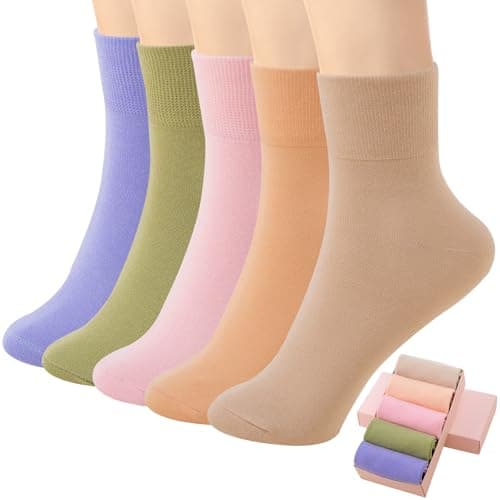 HUGSWEET Thin Soft Cotton Crew Socks for Women Ankle above Bootie Socks Gifts for Women 5-10 Pairs - Image 1