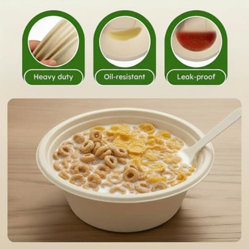 JYTIDYRA 32 oz Disposable Paper Bowls, Heavy-Duty Compostable Soup Bowls, Eco-Friendly Biodegradable Bagasse Bowls, Microwave & Freezer Safe, Large Deep Bowls for Salad, Cereal, BBQ [50 Pack] - Thumbnail 3