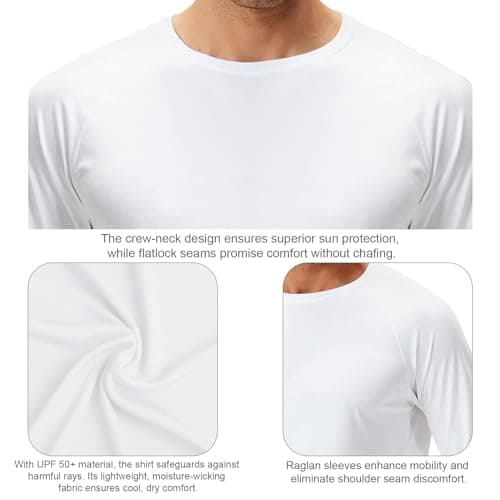 Men's UPF 50+ Swim Shirt Rash Guard Long Sleeve Quick Dry Lightweight SPF Sun Shirts for Hiking Fishing Running White L - Thumbnail 4