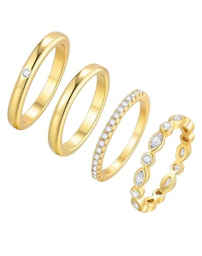 KSF Stackable Gold Rings for Women - 4Pcs Dainty 14K Gold Plated Minimalist Ring for Women Non Tarnish, Stack Cubic Zirconia Statement Thumb Fashion Rings Waterproof Size 6 7 8 9 Trendy Jewelry Gift - Image 1