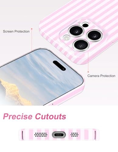 Aitipy Magnetic Striped Phone Case for iPhone 16 Pro, Compatible with MagSafe, Cute Stripe Fashion Aesthetic Soft TPU Slim Shockproof Protective Phone Cover for Women Girls-Pink - Thumbnail 5