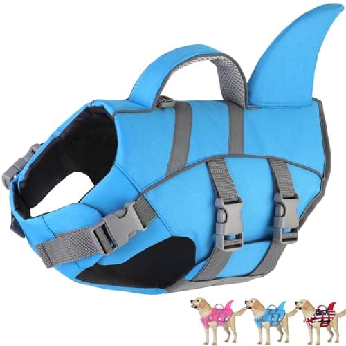 Dogcheer Dog Harness-Style Life Jacket Shark, Reflective Dog Life Vest for Swimming Boating, Adjustable Puppy Swim Vest, Pet Floating Device for Small Medium Large Dogs - Blue, L - Image 1
