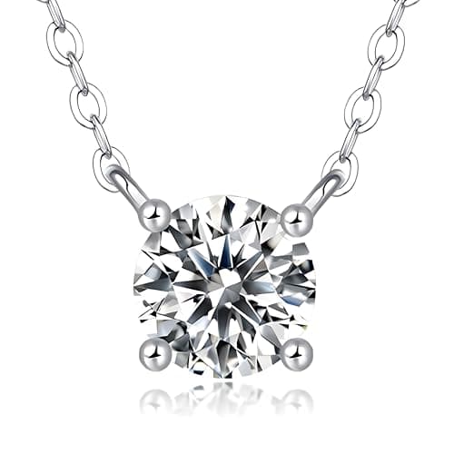 Ve Celestelle Moissanite Necklace for Women 1-2CT D Color VVS1 Clarity Lab-Created 18K Gold Plated 925 Sterling Silver Hypoallergenic Necklace for Women Men Wedding Valentine’s Gift (18K White Gold Plated S925, 2CT) - Image 1