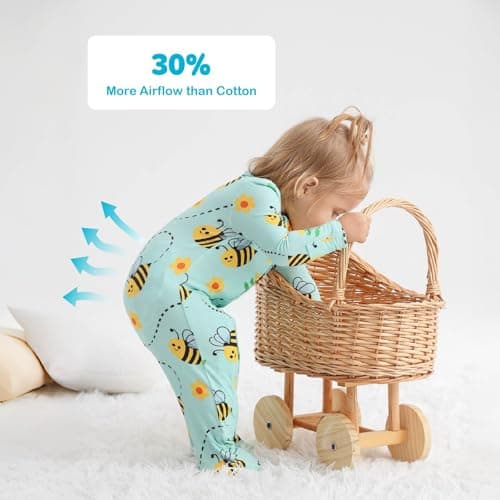 NewSeed Baby One-Piece Footies Long Sleeve Rompers 2-Way Zipper, Baby Bodysuit Bamboo Clothes for Boys Girls (Bee, 3-6M) - Thumbnail 4