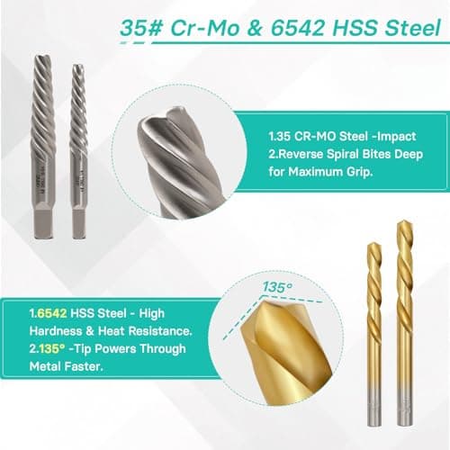 OSTTE Screw Extractor Set 14Pcs, Bolt Extractor Kit with Left Hand Drill Bits Set, Easy Out Tool for Removing Stripped Screws & Broken Bolts, 35# Cr-Mo & 6542 HSS Steel - Thumbnail 4