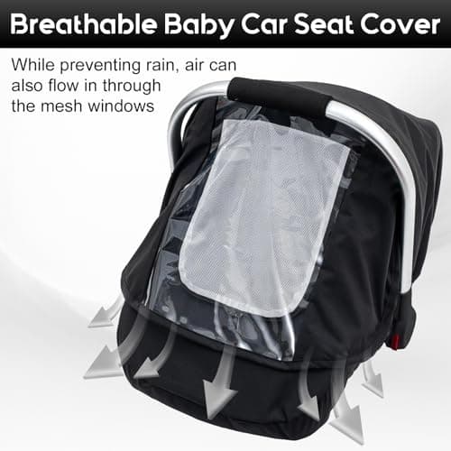 Waterproof Baby Car Seat Cover, Car Seat Rain Cover with Clear Window & Breathable Mesh, Universal Baby Carrier Cover with Support Rod to Prevent Collapse, Lightweight Weather Shield with Storage Bag - Thumbnail 5