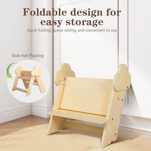 TinyHaven Wooden Toddler Step Stool, 2-Step Foldable Stool for Kids with Non-Slip Surface, Baby Bathroom Stool for Potty Training, Bathroom Sink, Kitchen Counter with Cute Cloud Design, Natural - Thumbnail 5
