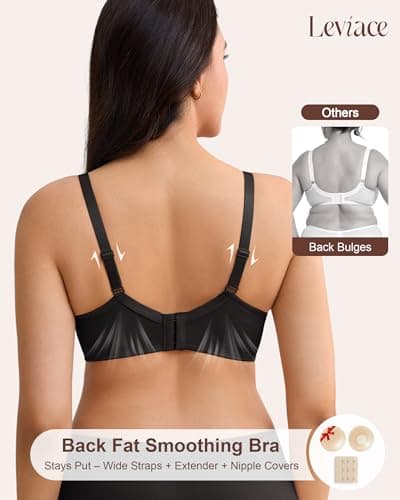 leviace Minimizer Bras for Women Supportive - Lifting Full Coverage Sexy Lace Unlined Underwire Plunge Comfortable Bra for Large Busted, Plus Size Bralette for Heavy Breasts, Black, 38DD - Thumbnail 3