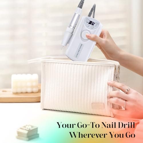 Professional Nail Drill Electric File:COYZU 35000RPM Portable Cordless Nail Drill Machine with Bits, Rechargeable E File for Acrylic & Gel Nails, Manicure & Pedicure Tech Tool for Home Salon, White - Thumbnail 4