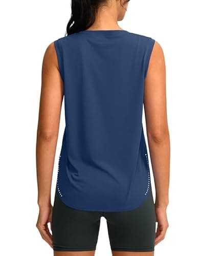 YYV Women's Workout Tank Tops Lightweight Sleeveless Workout Tops Loose Fit Yoga Athletic Running Shirts(Navy X-Small) - Thumbnail 4