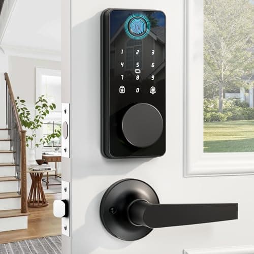 Smart Lock with Handles, Fingerprint Door Lock App Control, Keyless Entry Door Lock Set, Electronic Keypad Deadbolt, Auto & One Touch Lock, Easy Installation, IP54, Digital Smart Code - Image 1