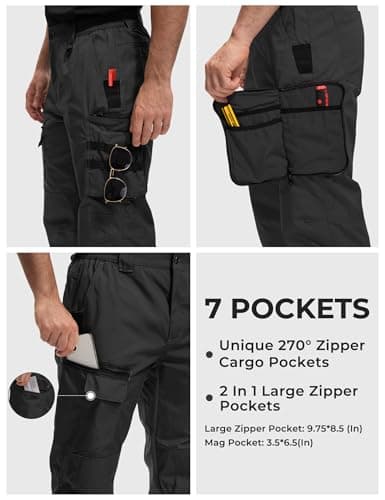 MOURCE Plus Size Tactical Pants for Men Water Resistant Quick Dry BDU Cargo Pants with 7 Large Pockets Ripstop Black 4XL 30" - Thumbnail 4