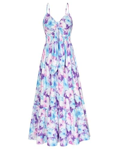 GRACE KARIN Womens Summer Floral Maxi Dresses 2026 Long Flowy Boho Dress Beach Vacation Sundresses Casual Clothes with Pocket Blue Purple Floral 2XL - Image 1